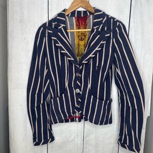 Navy & Cream Striped Women's Blazer Jacket